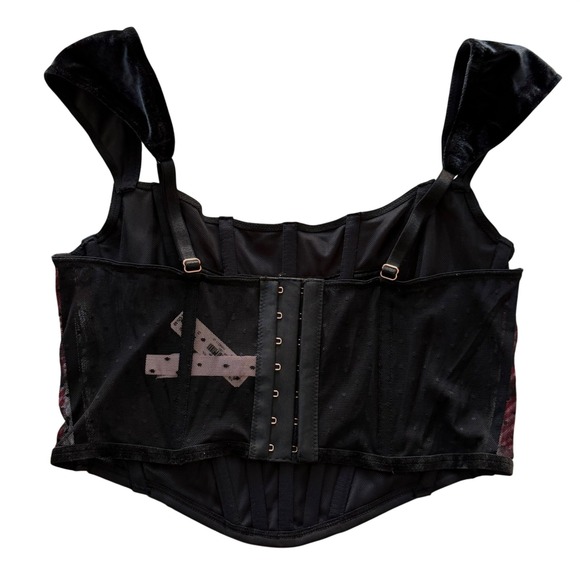 Victoria's Secret Black Velvet Sheer Dot Corset Bustier Top Size S Whimsigoth - Picture 2 of 3
